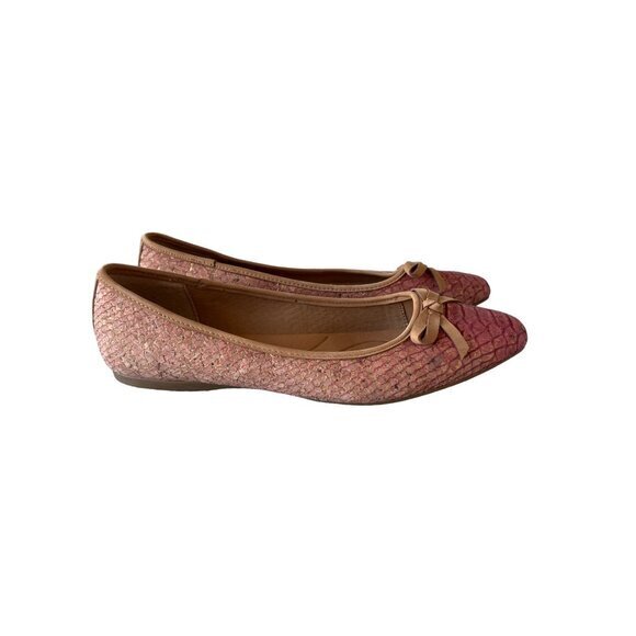 BORN Carri Flats Size 8.5 Shoes Cork Leather Snake Embossed Bow NEW - Picture 2 of 9